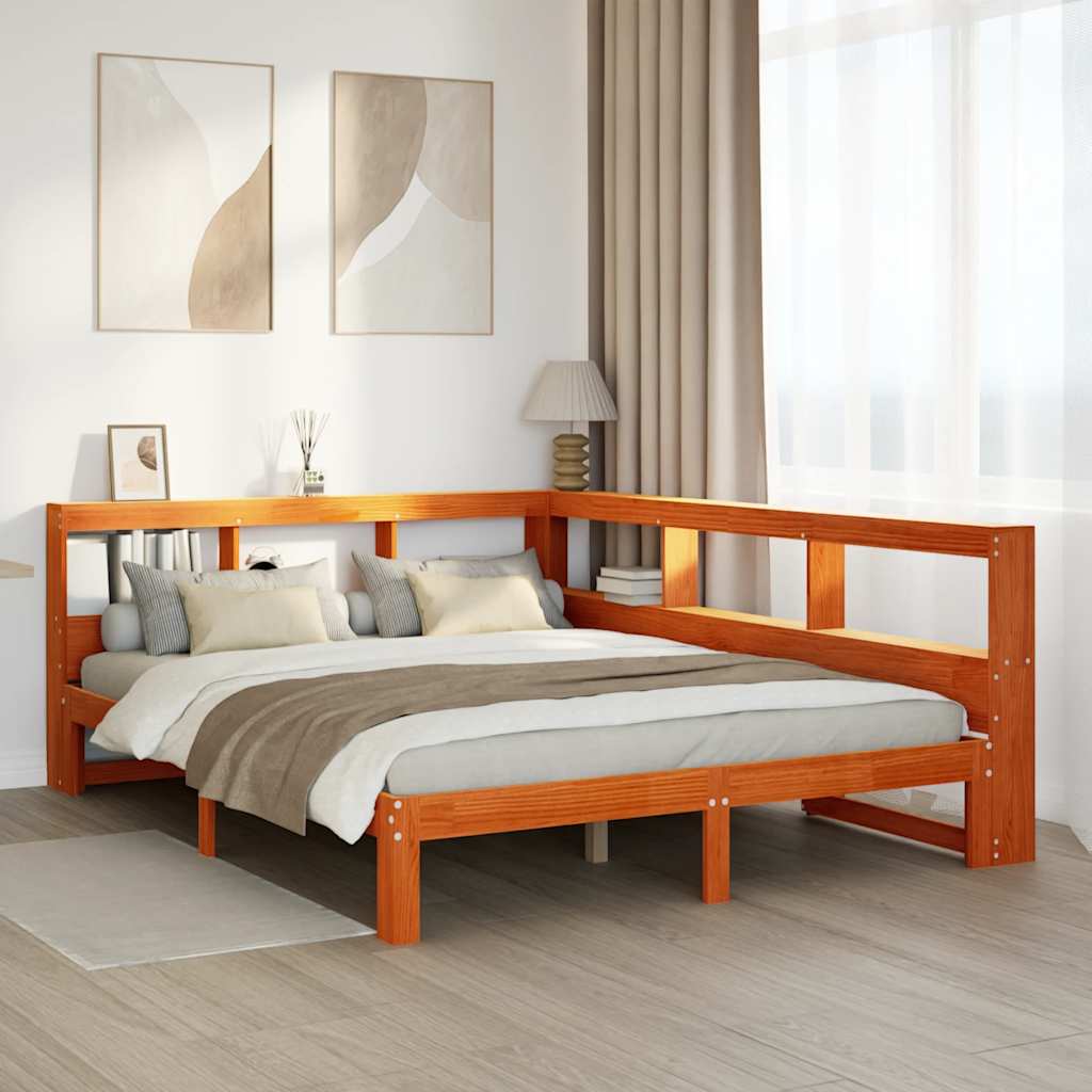 Lit bibliothèque sans matelas cire marron 140x200 cm pin massif - XIOS