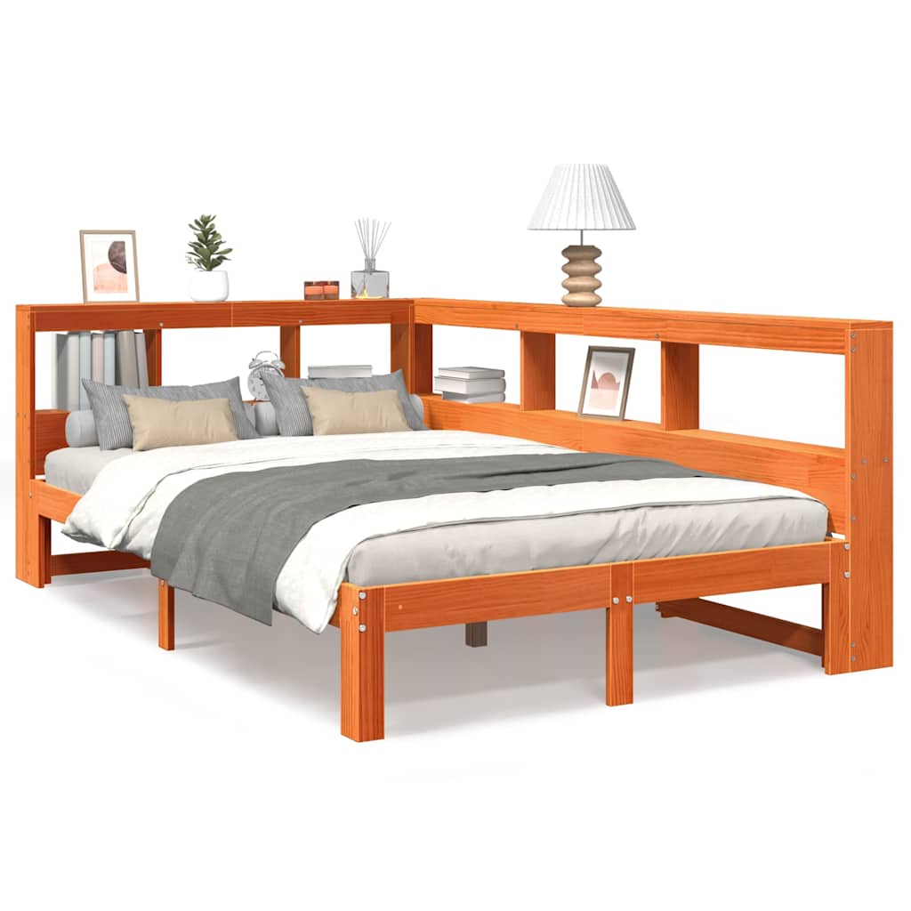 Lit bibliothèque sans matelas cire marron 120x200 cm pin massif - XIOS