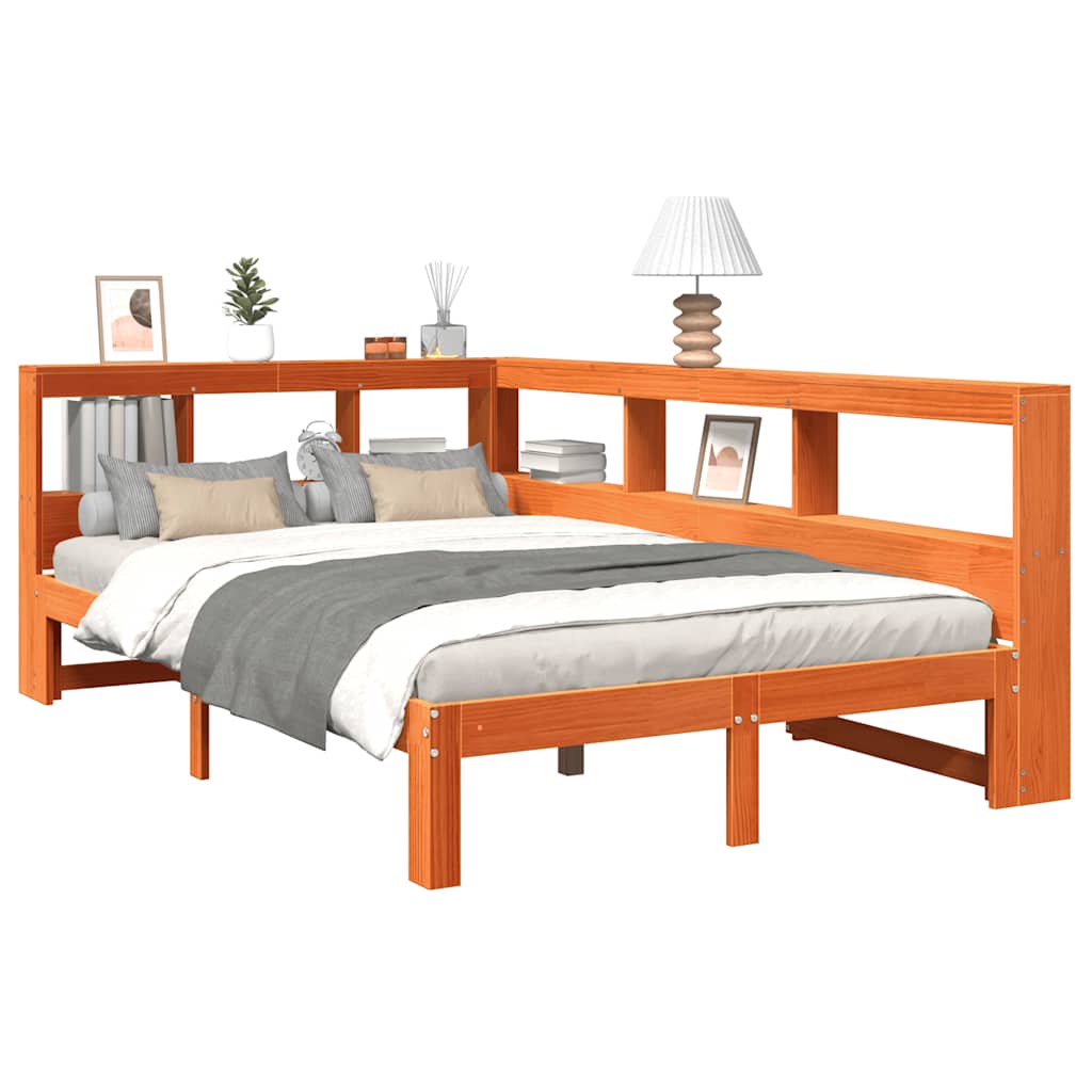 Lit bibliothèque sans matelas cire marron 120x200 cm pin massif - XIOS