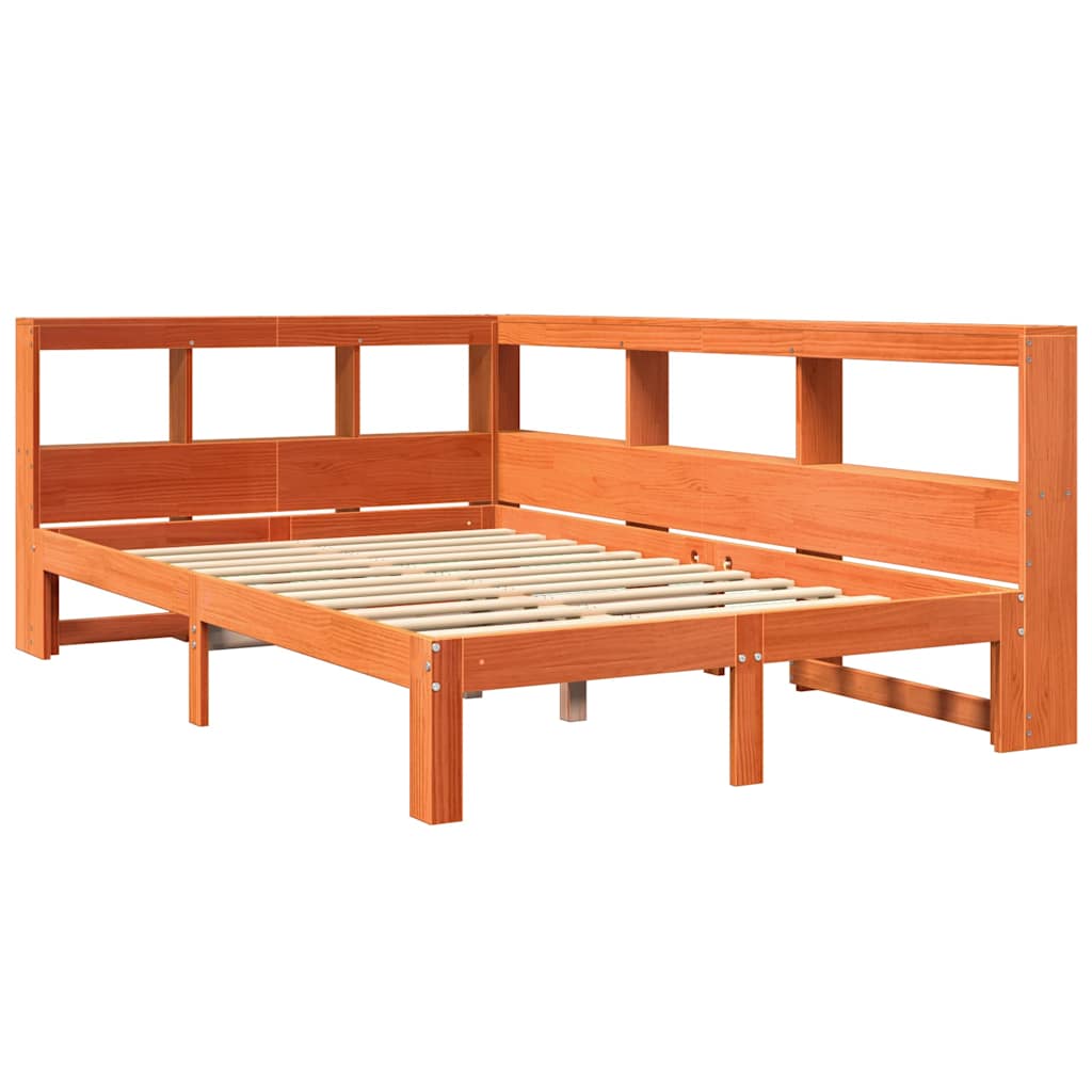 Lit bibliothèque sans matelas cire marron 120x200 cm pin massif - XIOS