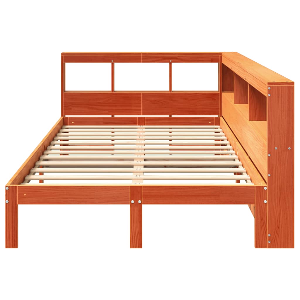 Lit bibliothèque sans matelas cire marron 120x200 cm pin massif - XIOS