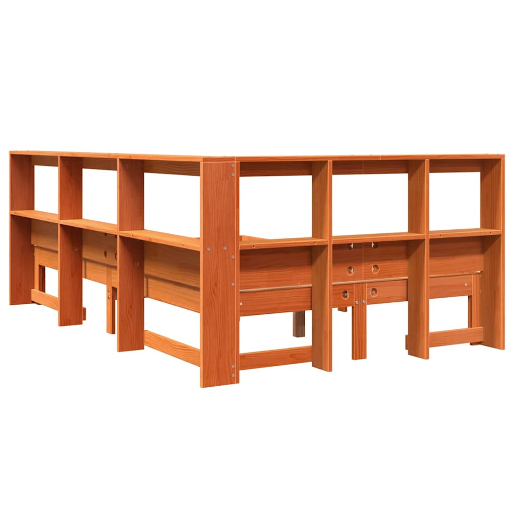 Lit bibliothèque sans matelas cire marron 120x200 cm pin massif - XIOS