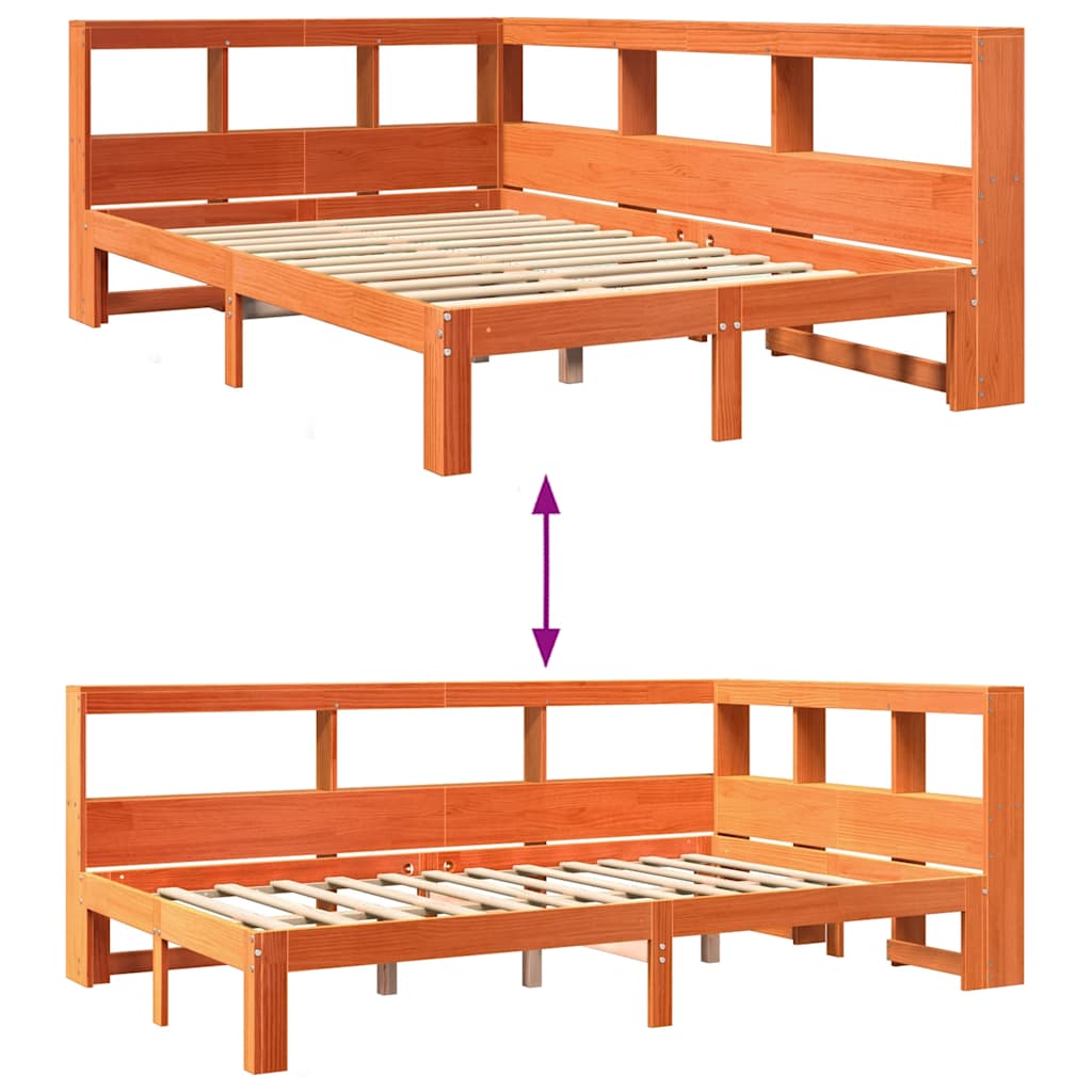 Lit bibliothèque sans matelas cire marron 120x200 cm pin massif - XIOS
