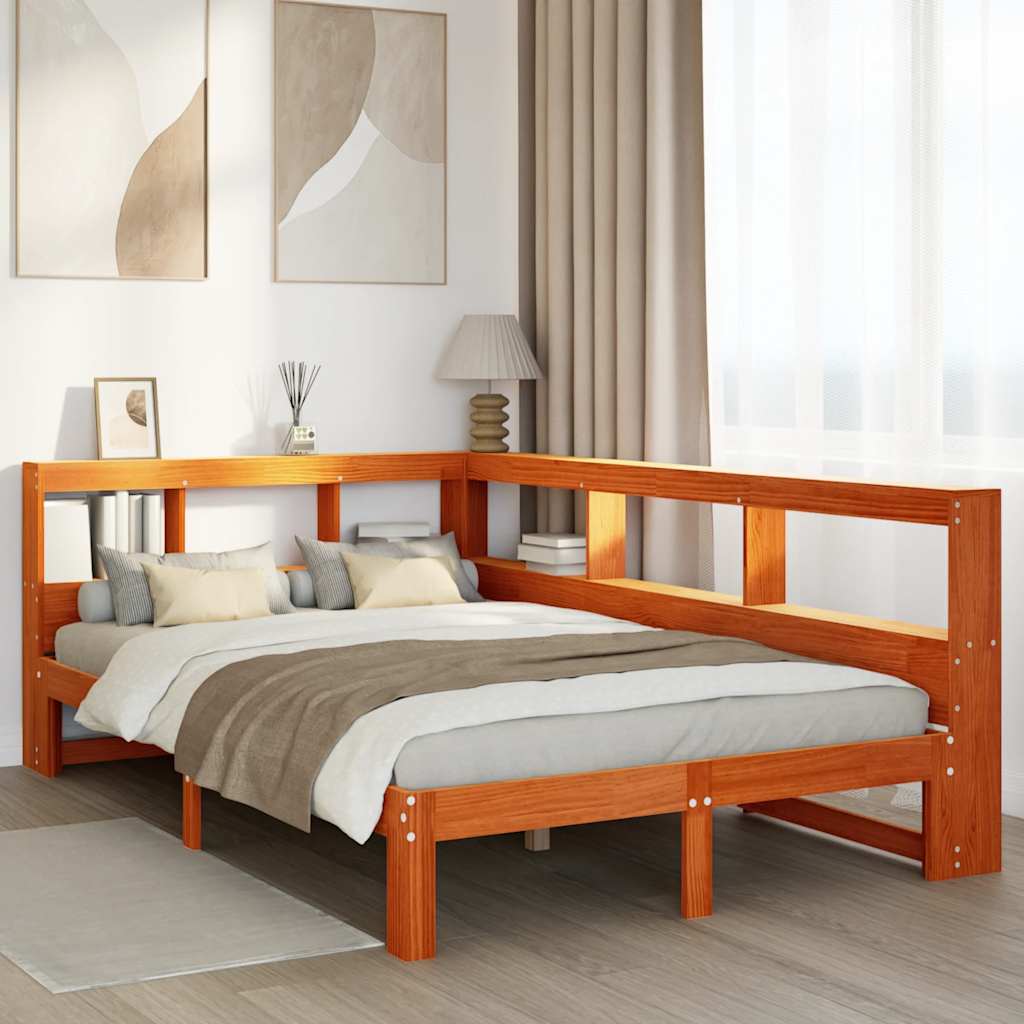 Lit bibliothèque sans matelas cire marron 120x200 cm pin massif - XIOS