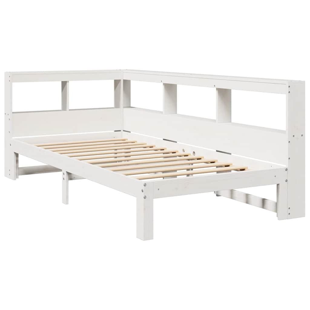 Lit bibliothèque sans matelas blanc 100x200 cm bois pin massif - XIOS