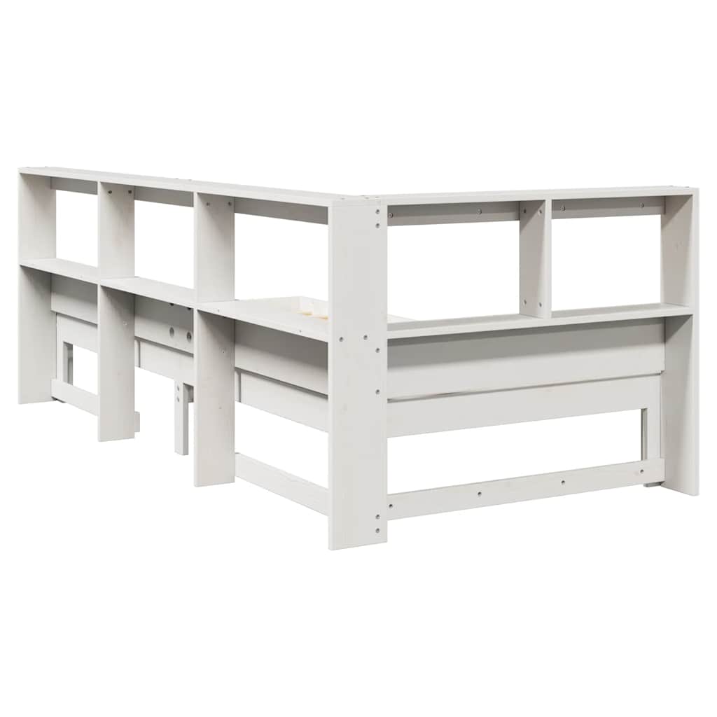 Lit bibliothèque sans matelas blanc 100x200 cm bois pin massif - XIOS