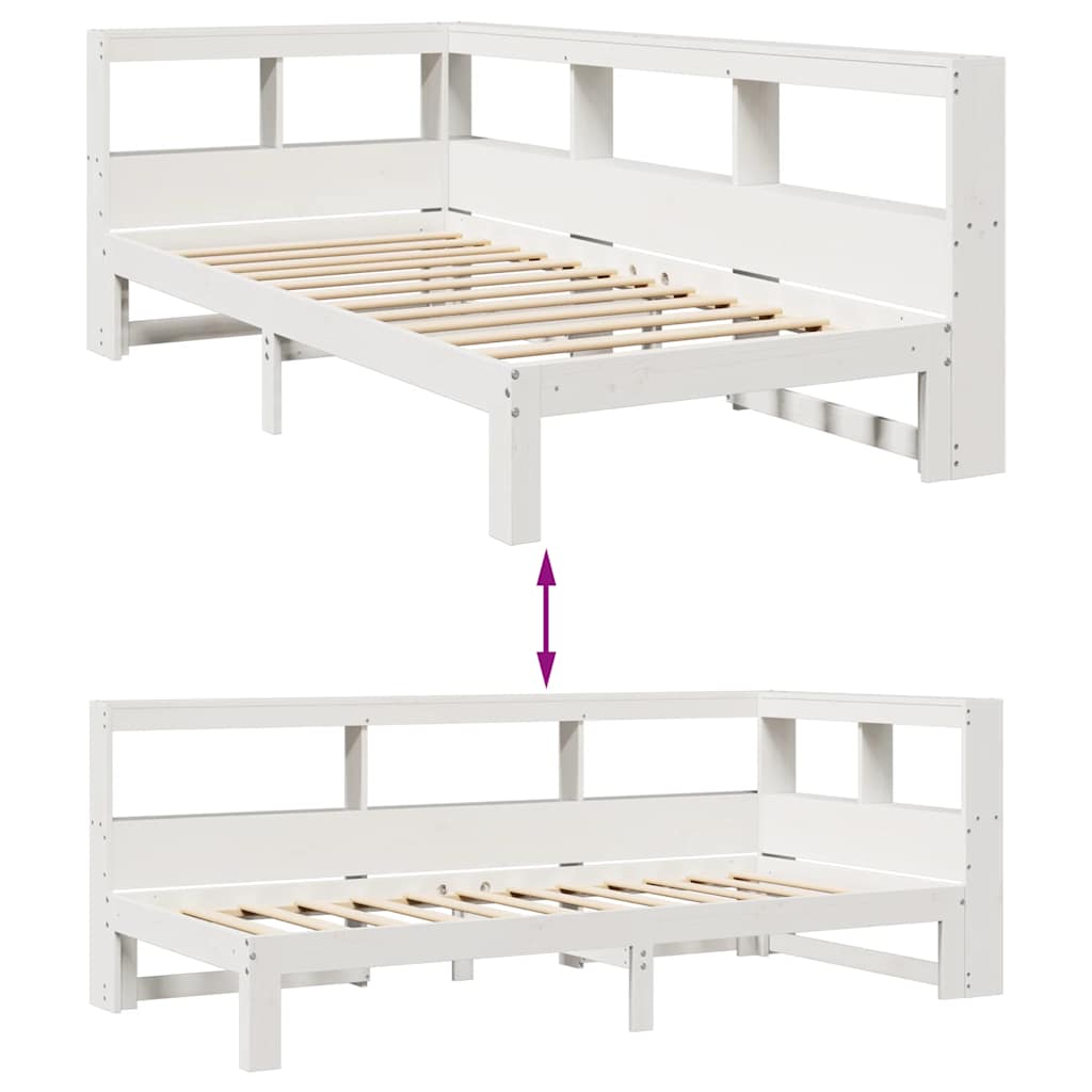 Lit bibliothèque sans matelas blanc 100x200 cm bois pin massif - XIOS