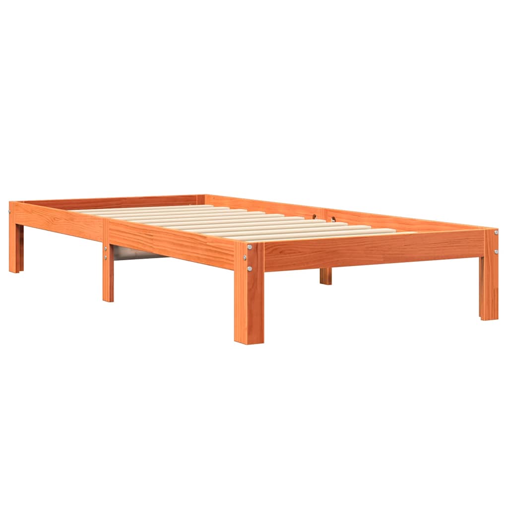 Lit bibliothèque sans matelas cire marron 100x200 cm pin massif - XIOS