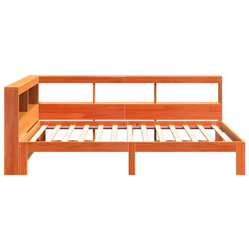 Lit bibliothèque sans matelas cire marron 100x200 cm pin massif - XIOS