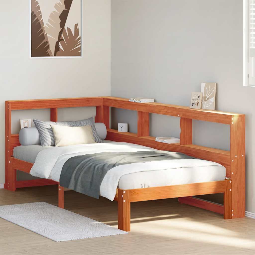 Lit bibliothèque sans matelas cire marron 100x200 cm pin massif - XIOS