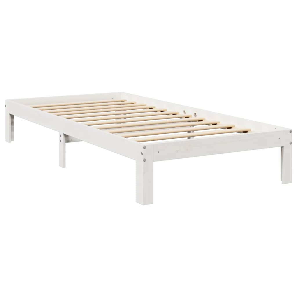 Lit bibliothèque sans matelas blanc 90x200cm bois de pin massif - XIOS
