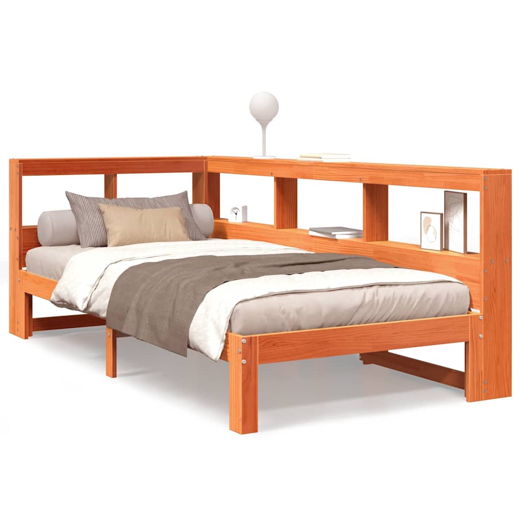 Lit bibliothèque sans matelas cire marron 90x200 cm pin massif - XIOS