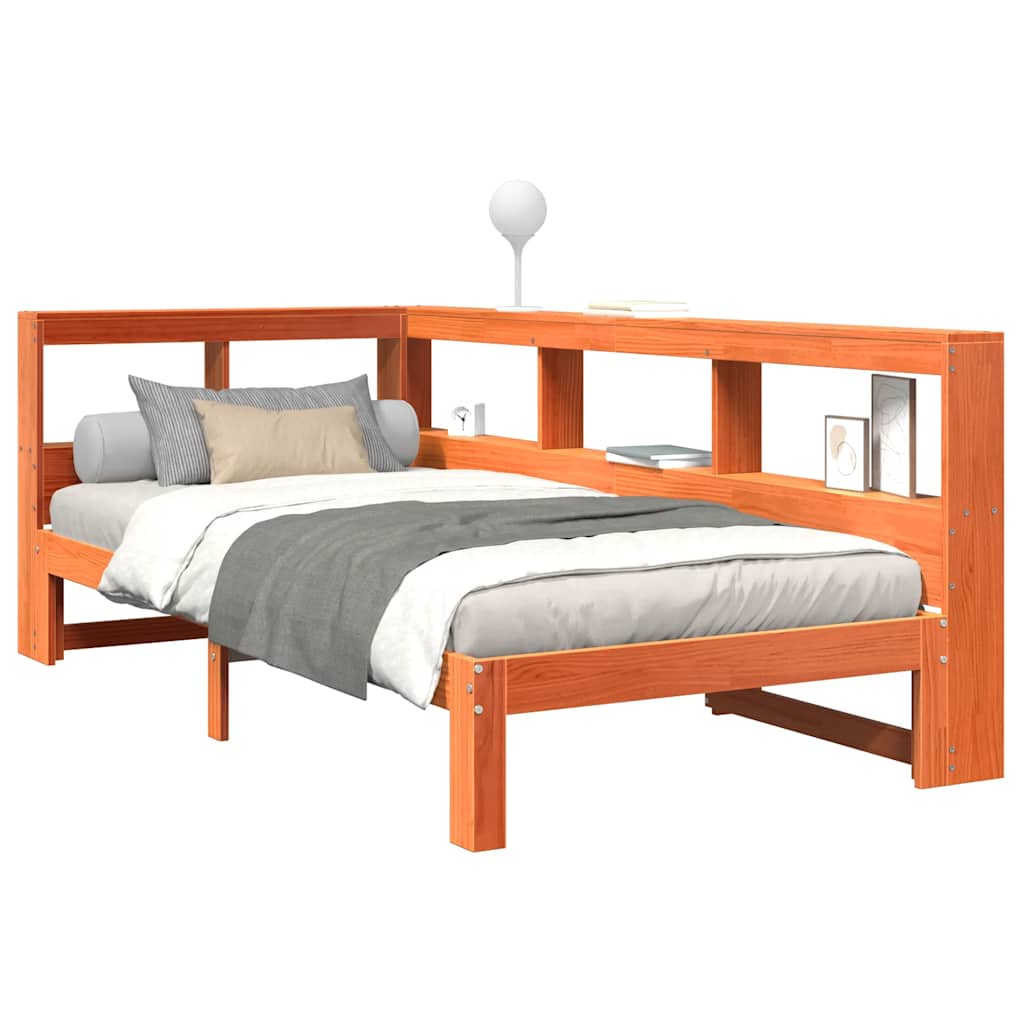 Lit bibliothèque sans matelas cire marron 90x200 cm pin massif - XIOS