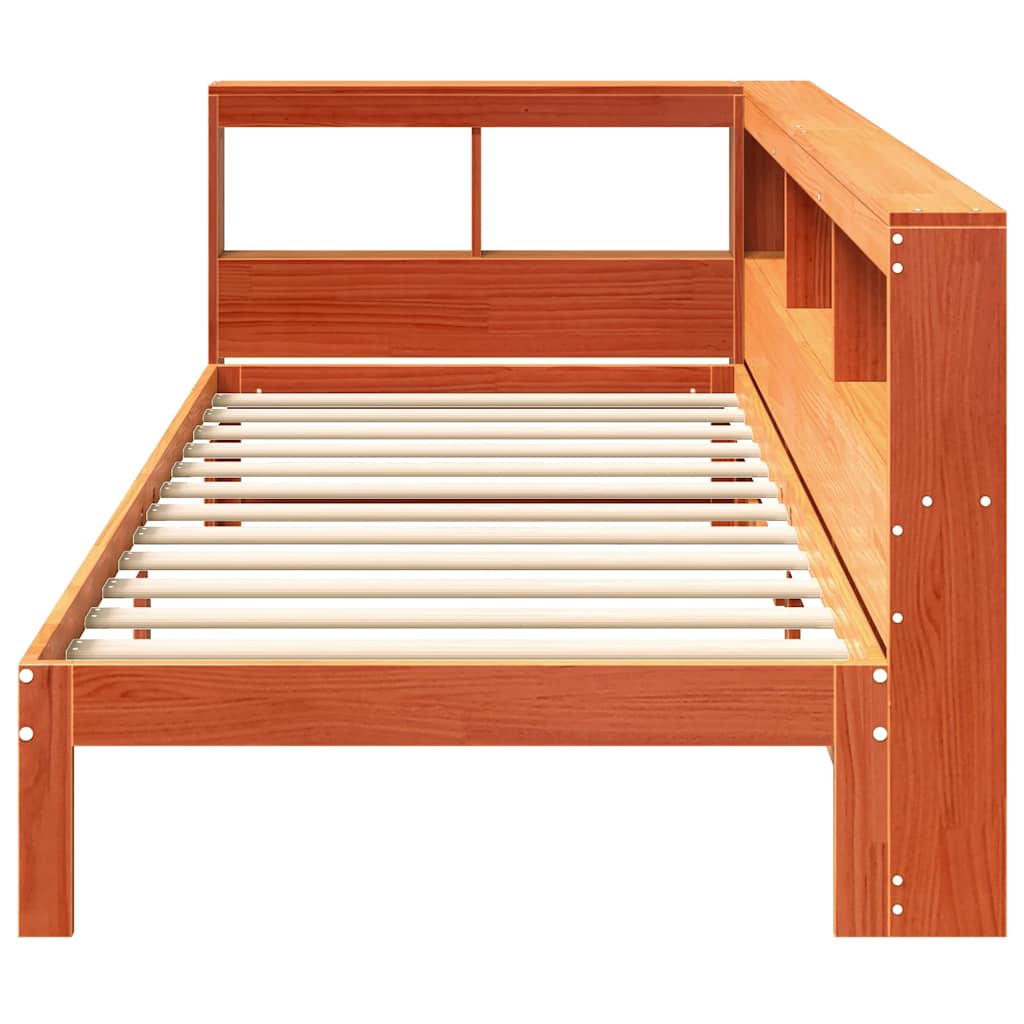 Lit bibliothèque sans matelas cire marron 90x200 cm pin massif - XIOS