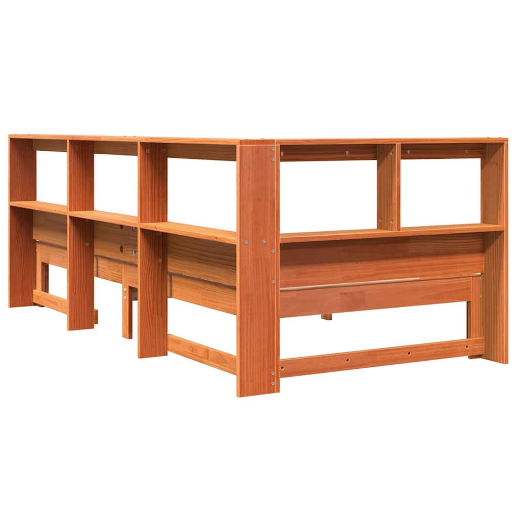 Lit bibliothèque sans matelas cire marron 90x200 cm pin massif - XIOS