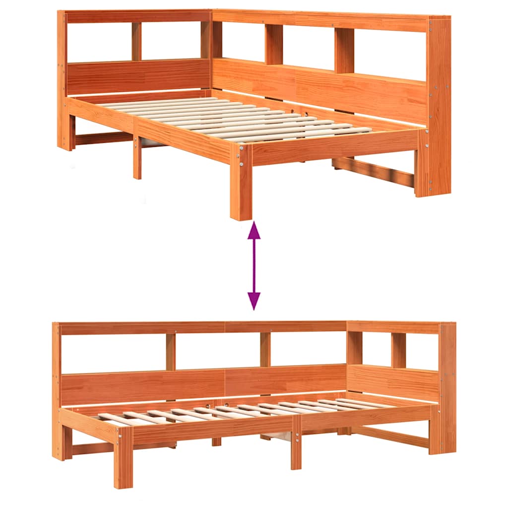 Lit bibliothèque sans matelas cire marron 90x200 cm pin massif - XIOS