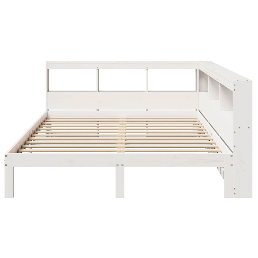 Lit bibliothèque sans matelas blanc 140x190 cm bois pin massif - XIOS