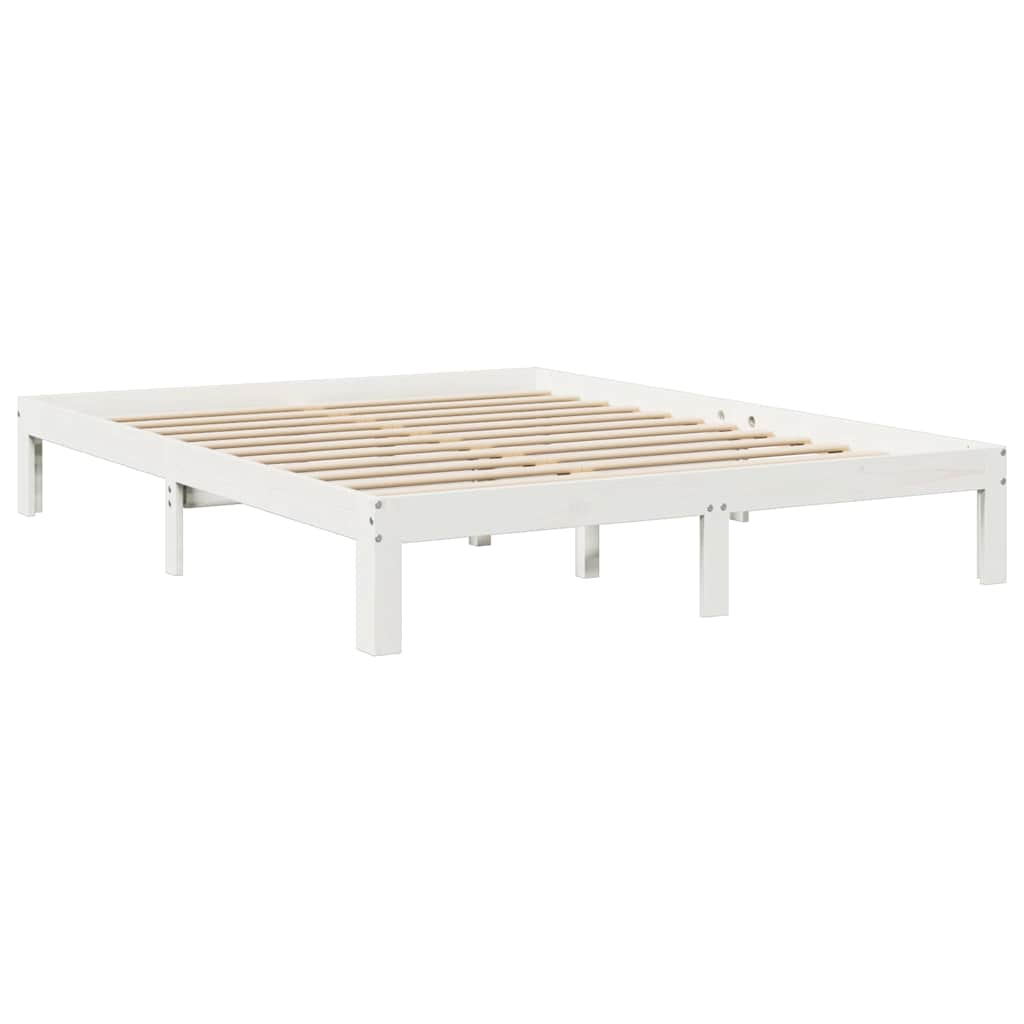 Lit bibliothèque sans matelas blanc 140x190 cm bois pin massif - XIOS
