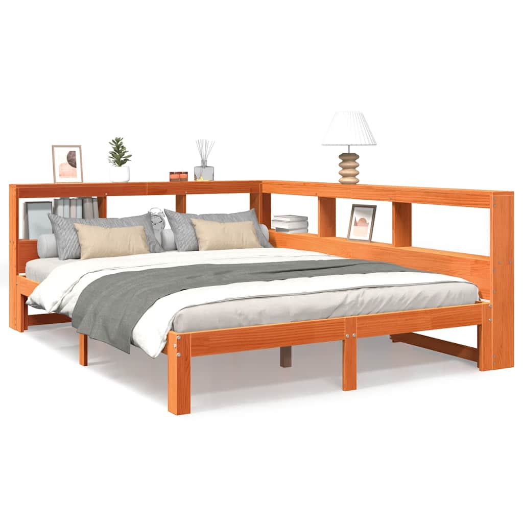 Lit bibliothèque sans matelas cire marron 140x190 cm pin massif - XIOS