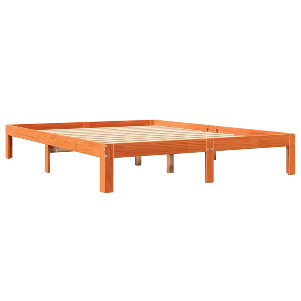 Lit bibliothèque sans matelas cire marron 140x190 cm pin massif - XIOS