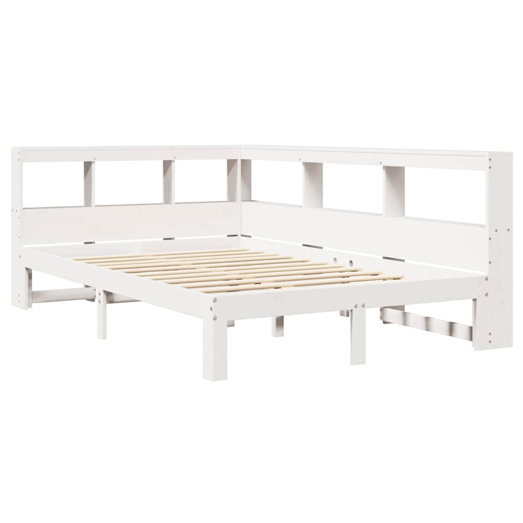 Lit bibliothèque sans matelas blanc 120x190 cm bois pin massif - XIOS