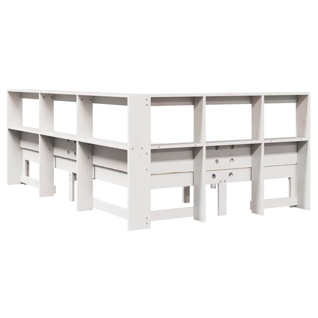 Lit bibliothèque sans matelas blanc 120x190 cm bois pin massif - XIOS
