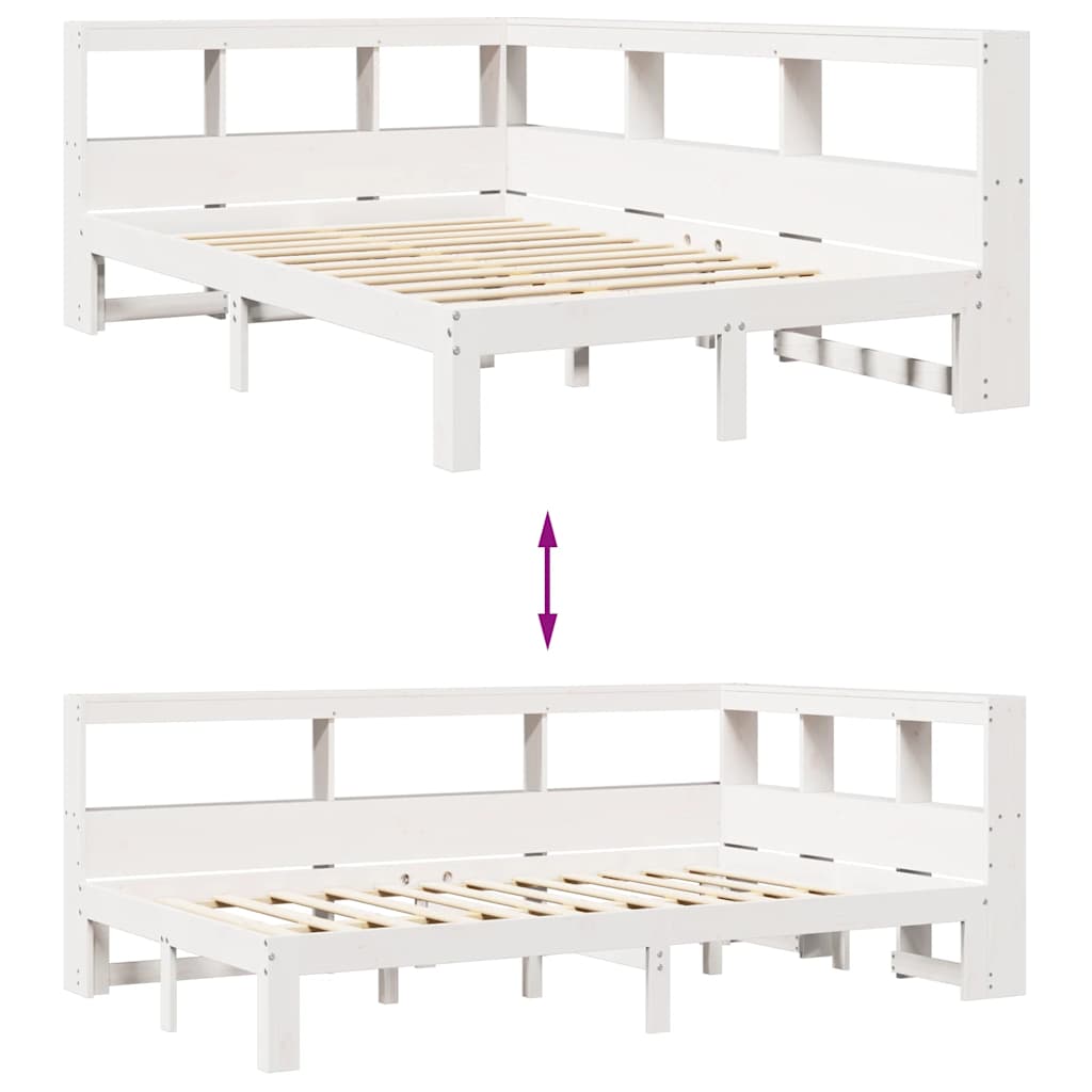 Lit bibliothèque sans matelas blanc 120x190 cm bois pin massif - XIOS