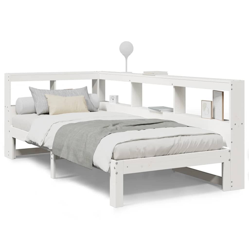 Lit bibliothèque sans matelas blanc 90x190cm bois de pin massif - XIOS