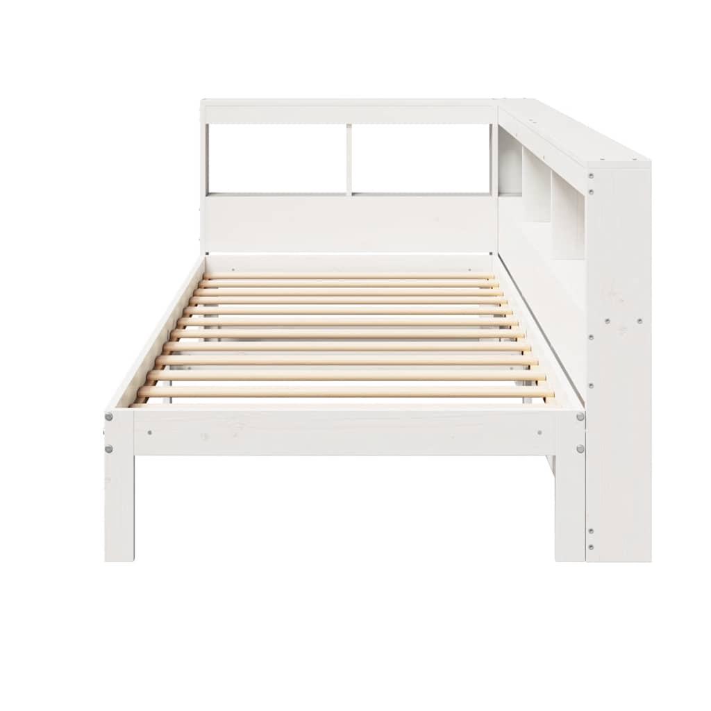 Lit bibliothèque sans matelas blanc 90x190cm bois de pin massif - XIOS