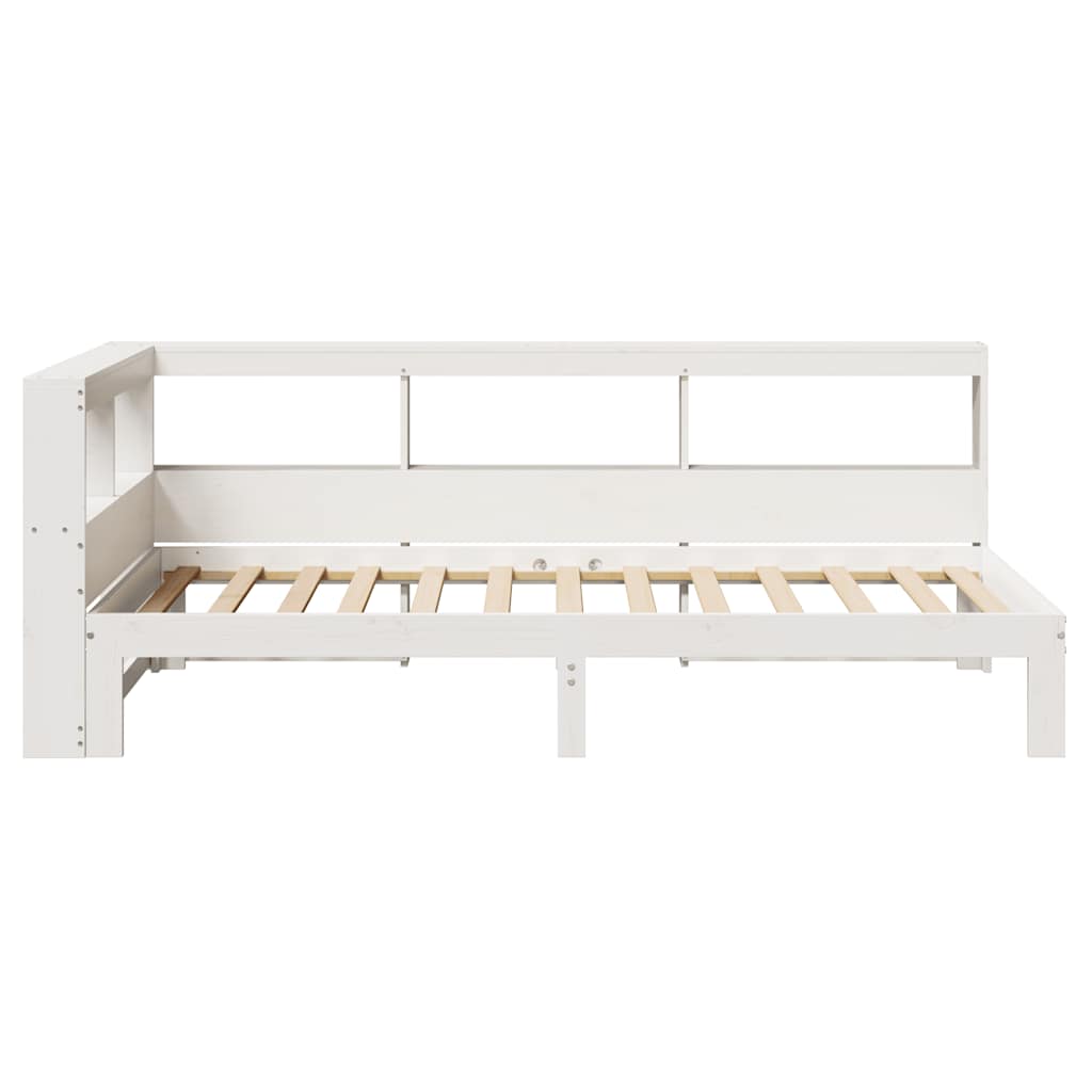 Lit bibliothèque sans matelas blanc 90x190cm bois de pin massif - XIOS