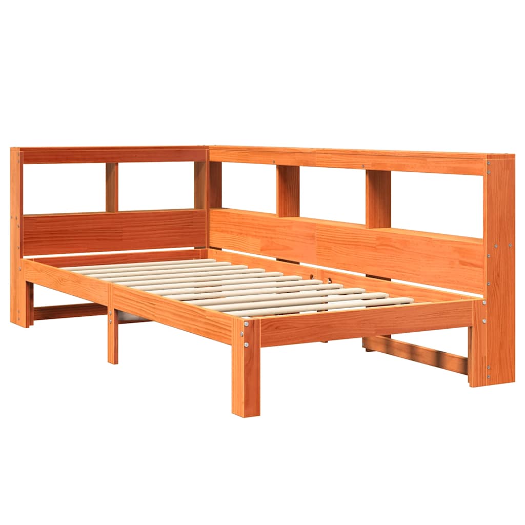 Lit bibliothèque sans matelas cire marron 90x190 cm pin massif - XIOS