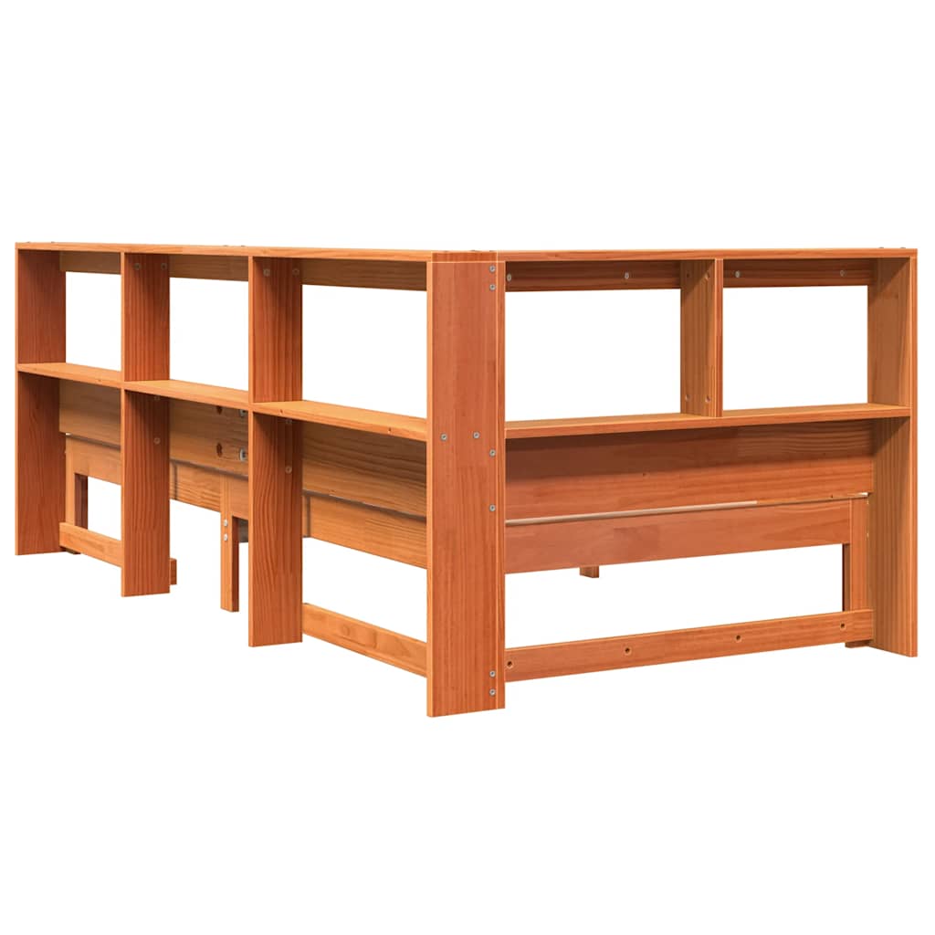 Lit bibliothèque sans matelas cire marron 90x190 cm pin massif - XIOS