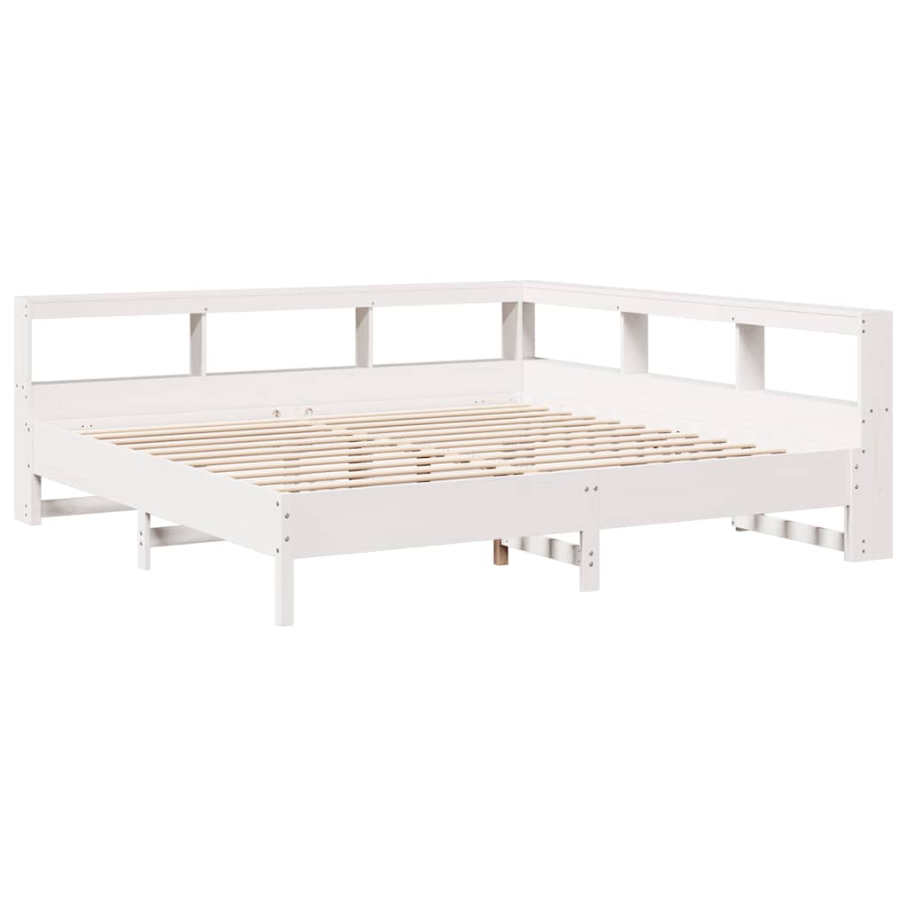 Lit bibliothèque sans matelas blanc 200x200 cm bois pin massif - XIOS