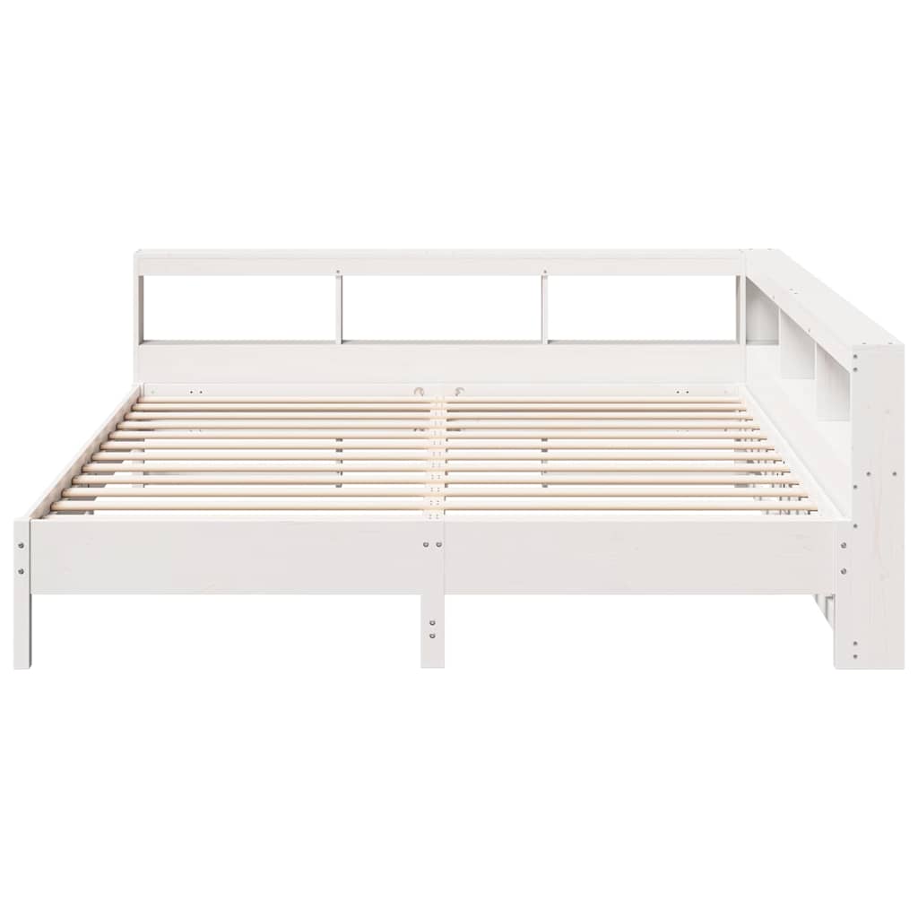 Lit bibliothèque sans matelas blanc 200x200 cm bois pin massif - XIOS
