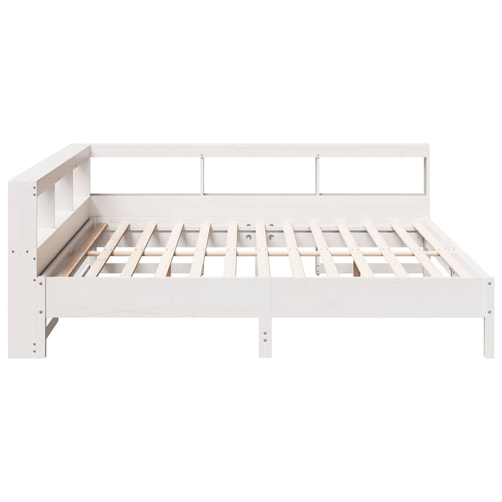 Lit bibliothèque sans matelas blanc 200x200 cm bois pin massif - XIOS