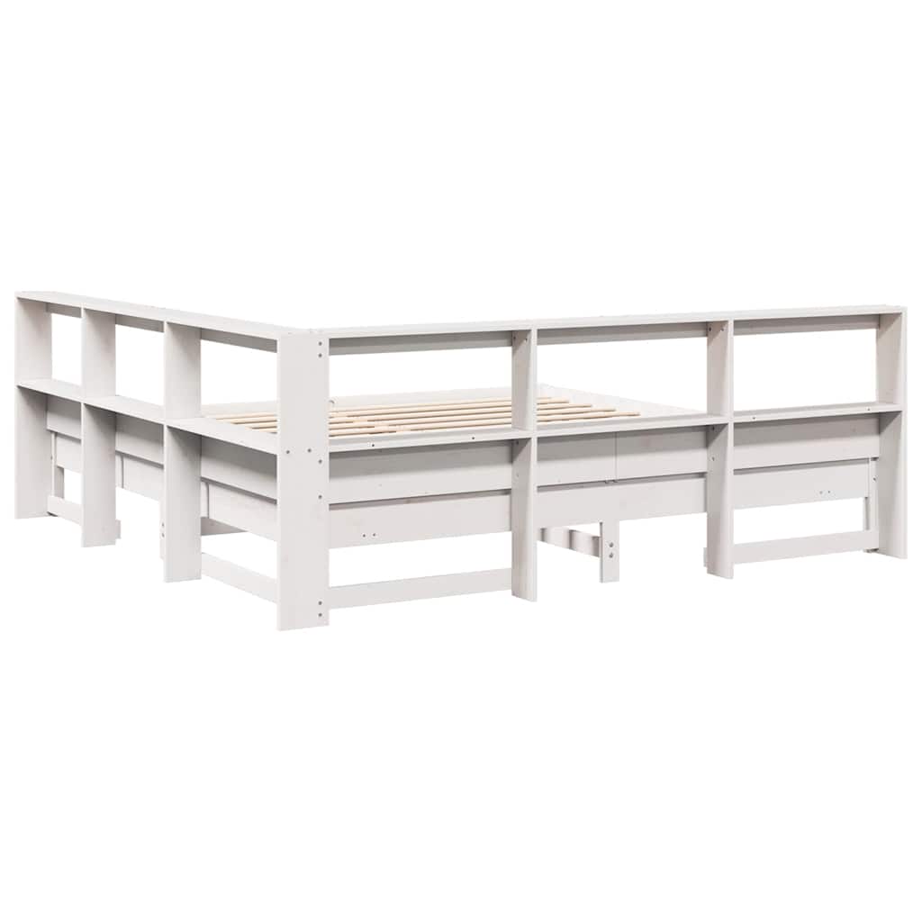 Lit bibliothèque sans matelas blanc 200x200 cm bois pin massif - XIOS