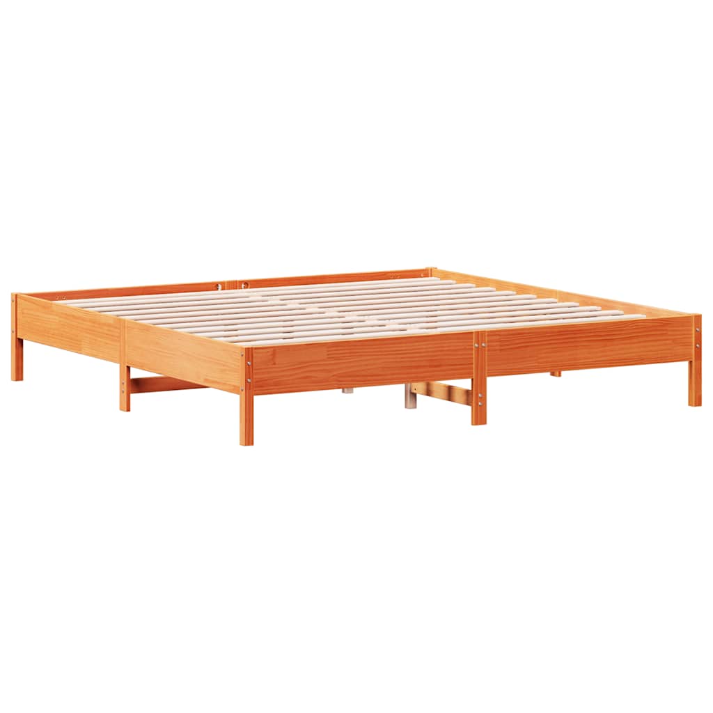 Lit bibliothèque sans matelas cire marron 200x200 cm pin massif - XIOS