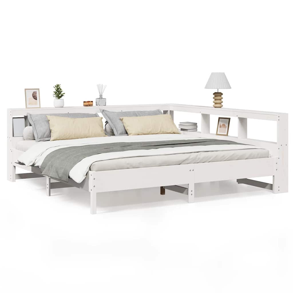 Lit bibliothèque sans matelas blanc 180x200 cm bois pin massif - XIOS