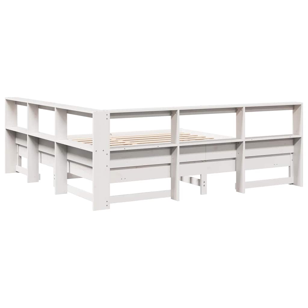 Lit bibliothèque sans matelas blanc 180x200 cm bois pin massif - XIOS