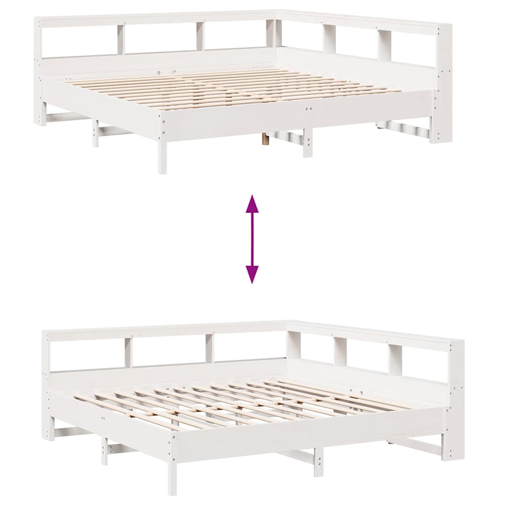 Lit bibliothèque sans matelas blanc 180x200 cm bois pin massif - XIOS
