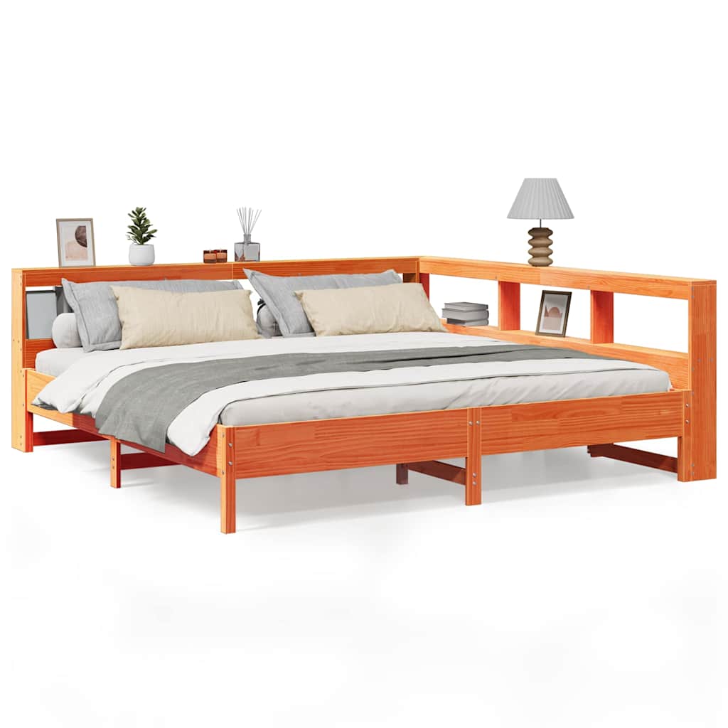 Lit bibliothèque sans matelas cire marron 180x200 cm pin massif - XIOS