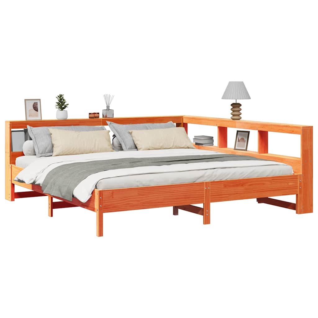 Lit bibliothèque sans matelas cire marron 180x200 cm pin massif - XIOS