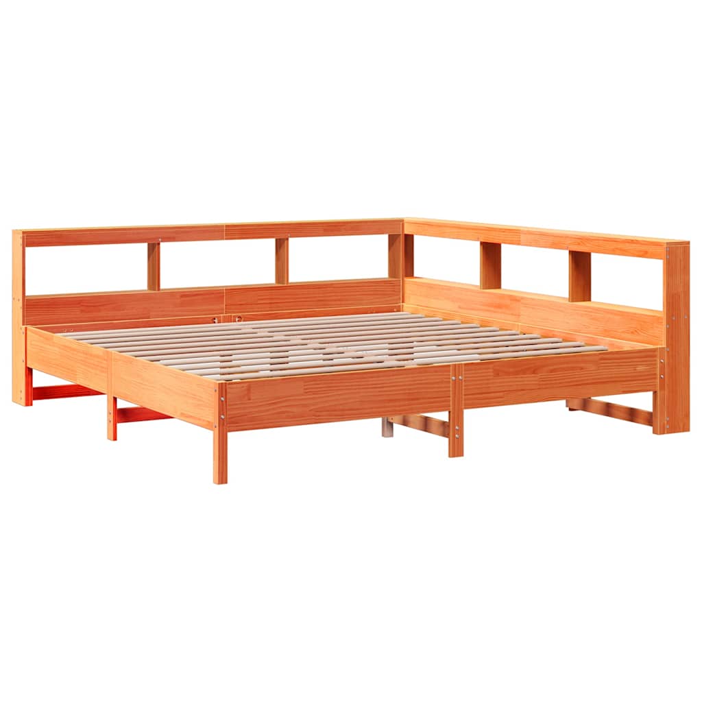 Lit bibliothèque sans matelas cire marron 180x200 cm pin massif - XIOS