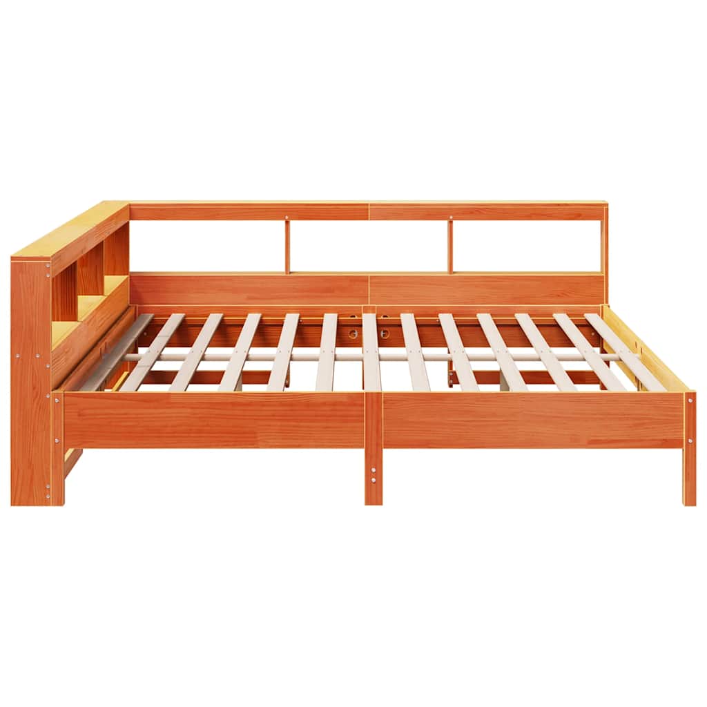 Lit bibliothèque sans matelas cire marron 180x200 cm pin massif - XIOS