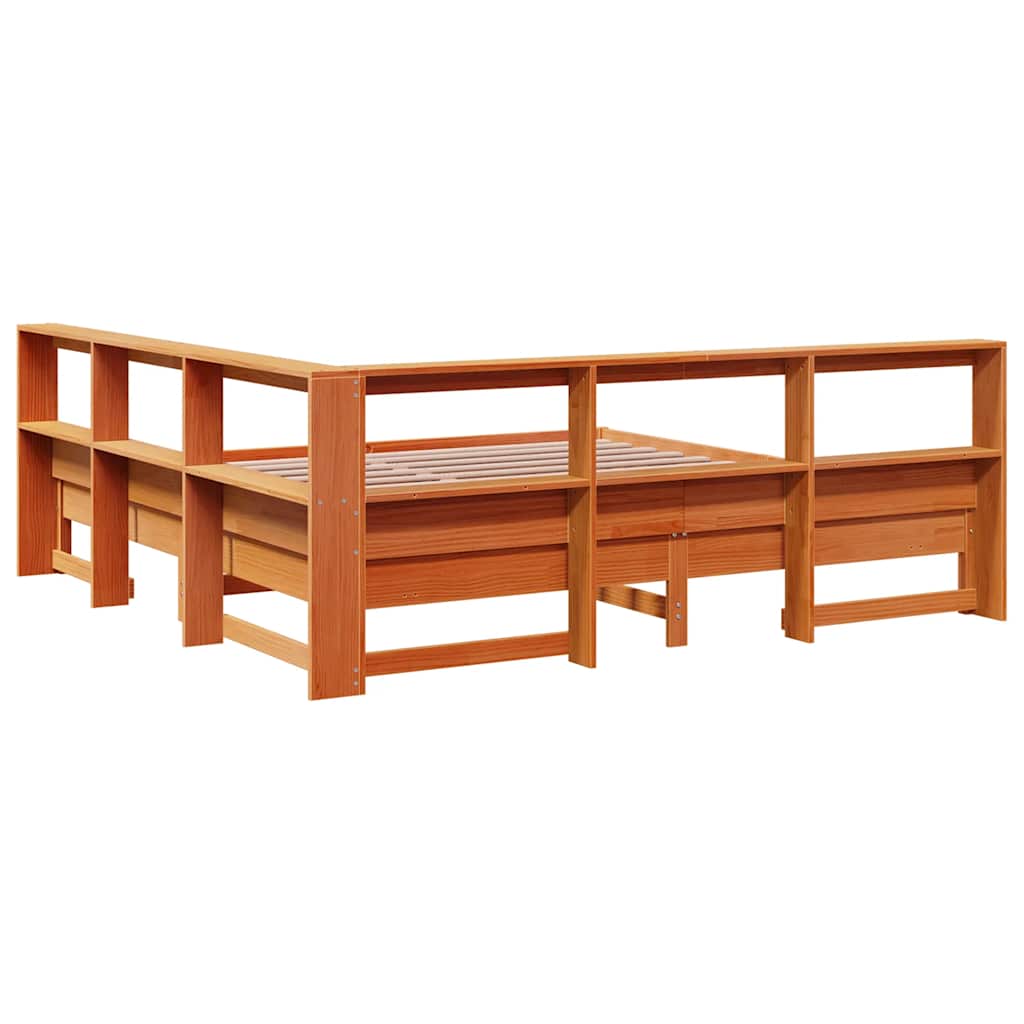 Lit bibliothèque sans matelas cire marron 180x200 cm pin massif - XIOS