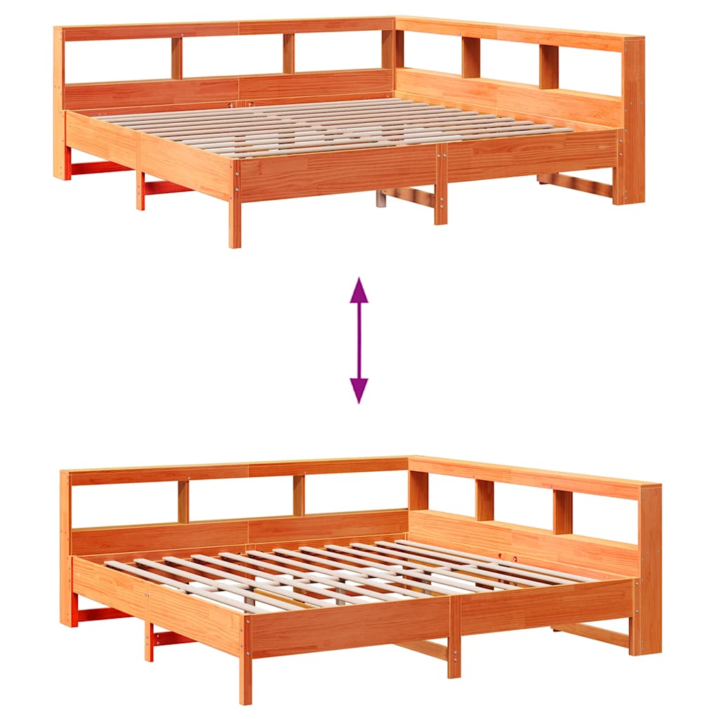 Lit bibliothèque sans matelas cire marron 180x200 cm pin massif - XIOS
