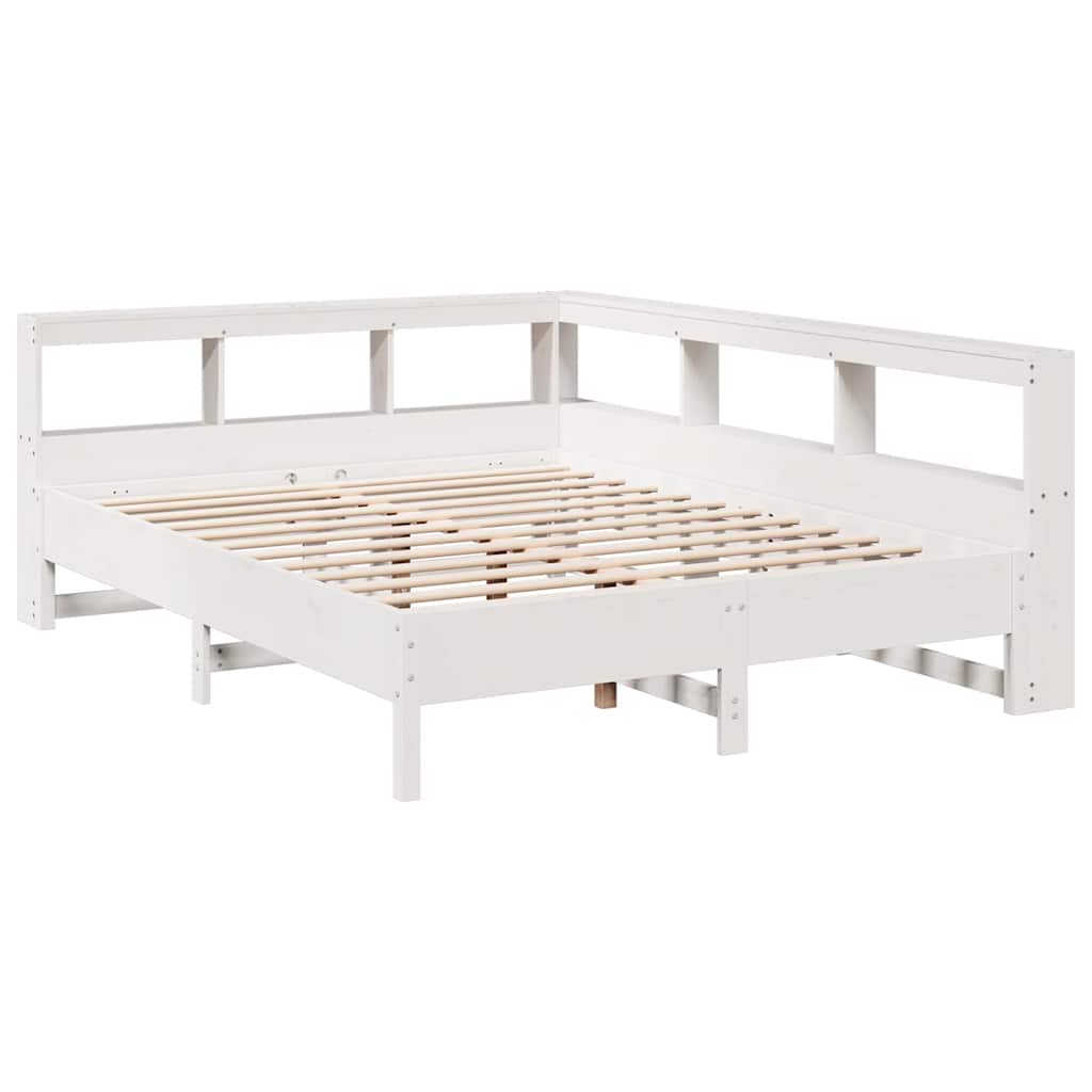 Lit bibliothèque sans matelas blanc 160x200 cm bois pin massif - XIOS