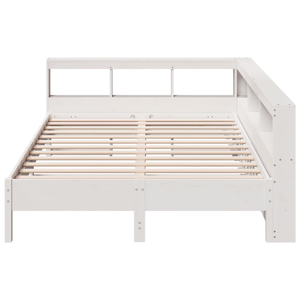 Lit bibliothèque sans matelas blanc 160x200 cm bois pin massif - XIOS