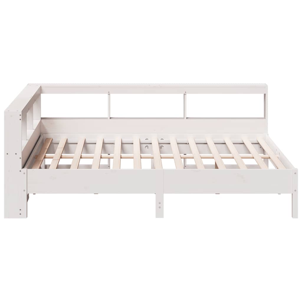 Lit bibliothèque sans matelas blanc 160x200 cm bois pin massif - XIOS