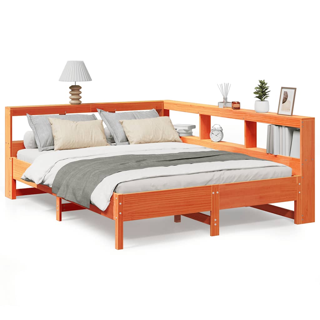 Lit bibliothèque sans matelas cire marron 160x200 cm pin massif - XIOS